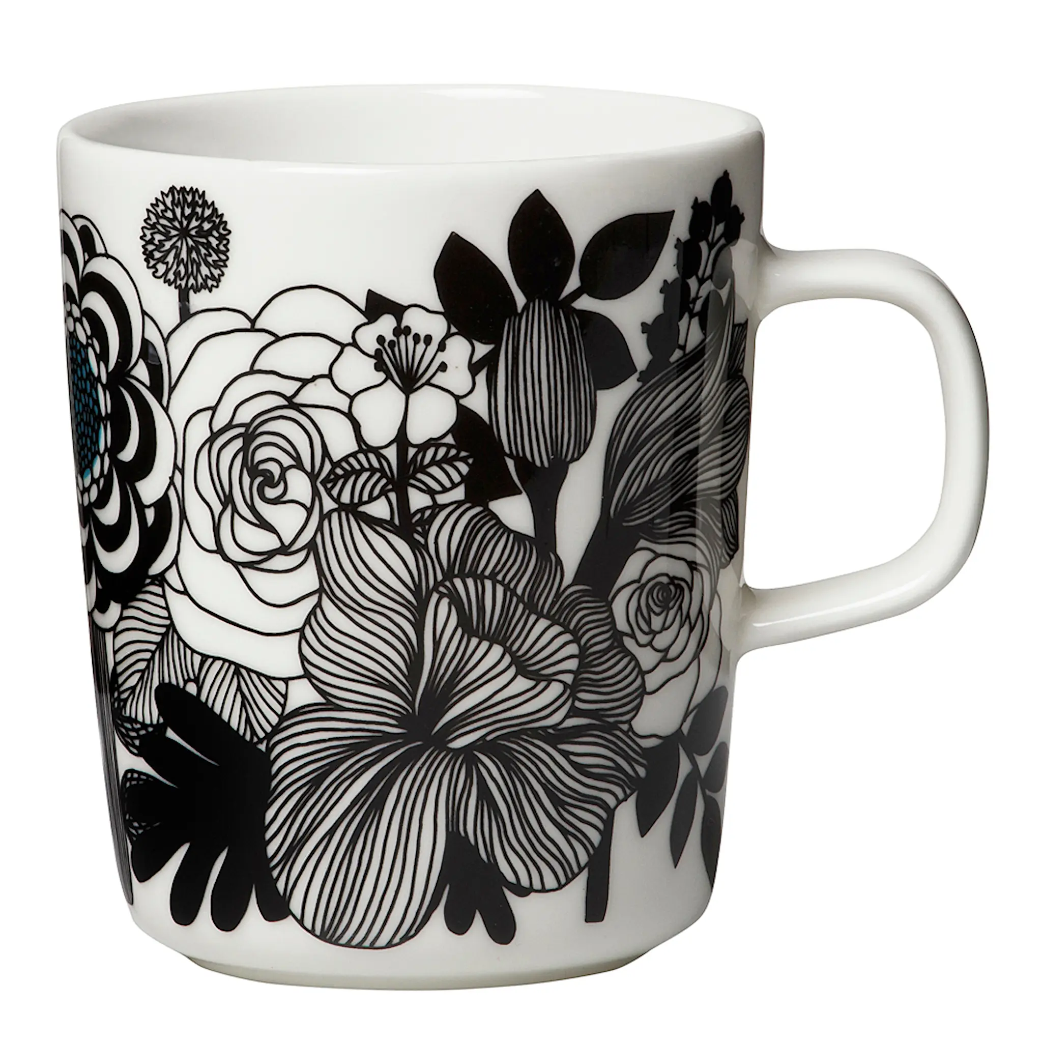 Marimekko Siirtolapuutarha Mugg 25 cl Svart/vit blommor
