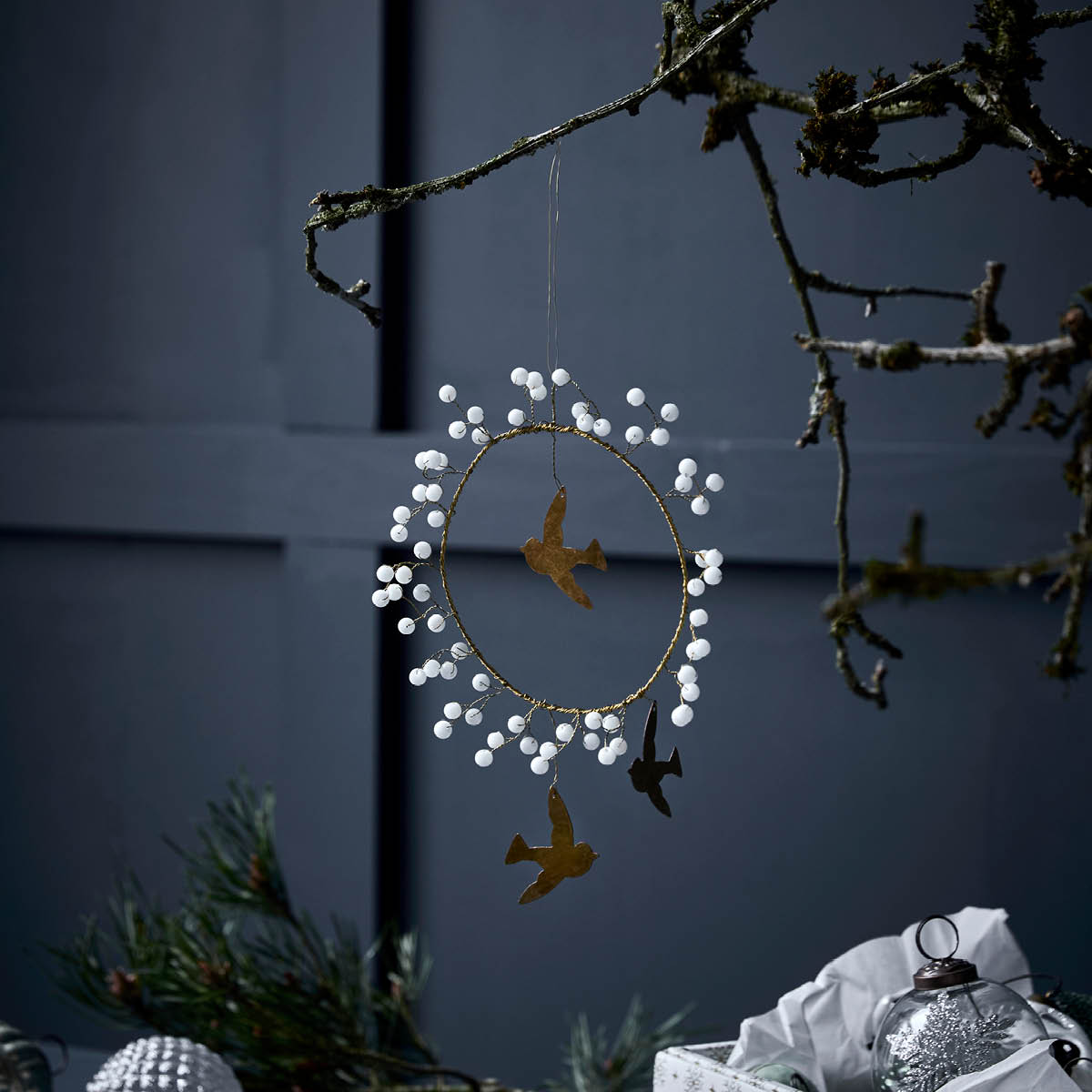 House Doctor Bird Joulukoriste 10 cm Valkoinen/Messinki