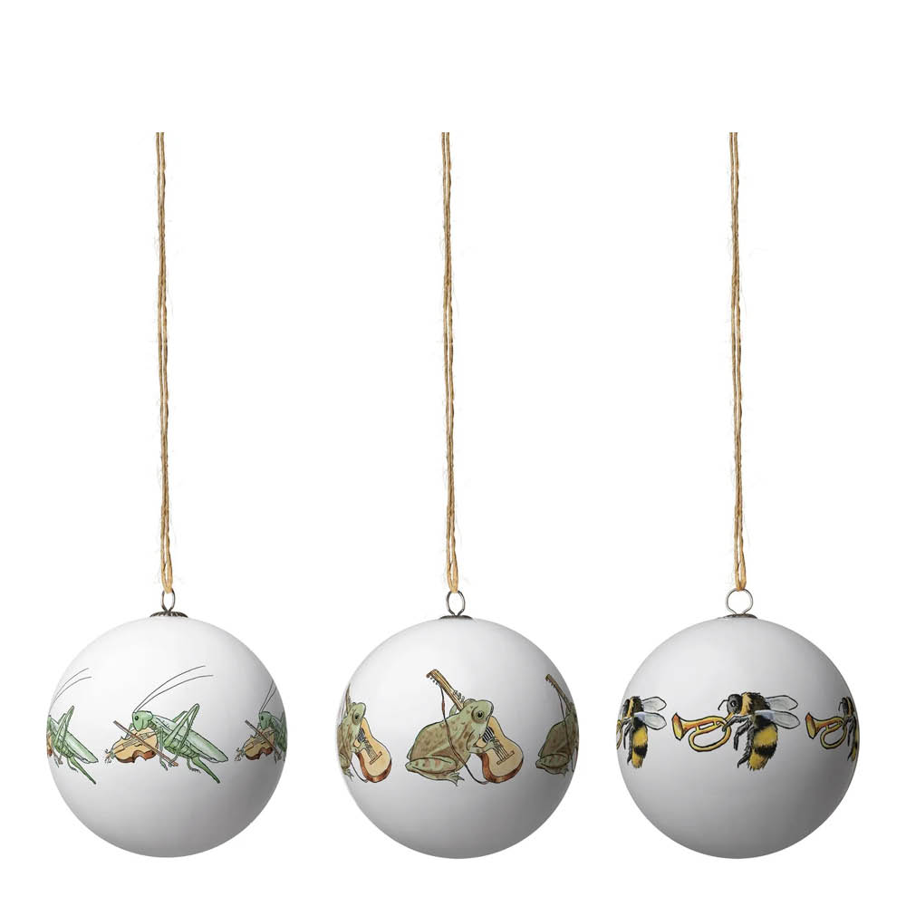 Design House Stockholm - Elsa Beskow Joulupallo 3 kpl Sammakko/Kimalainen/Turilainen