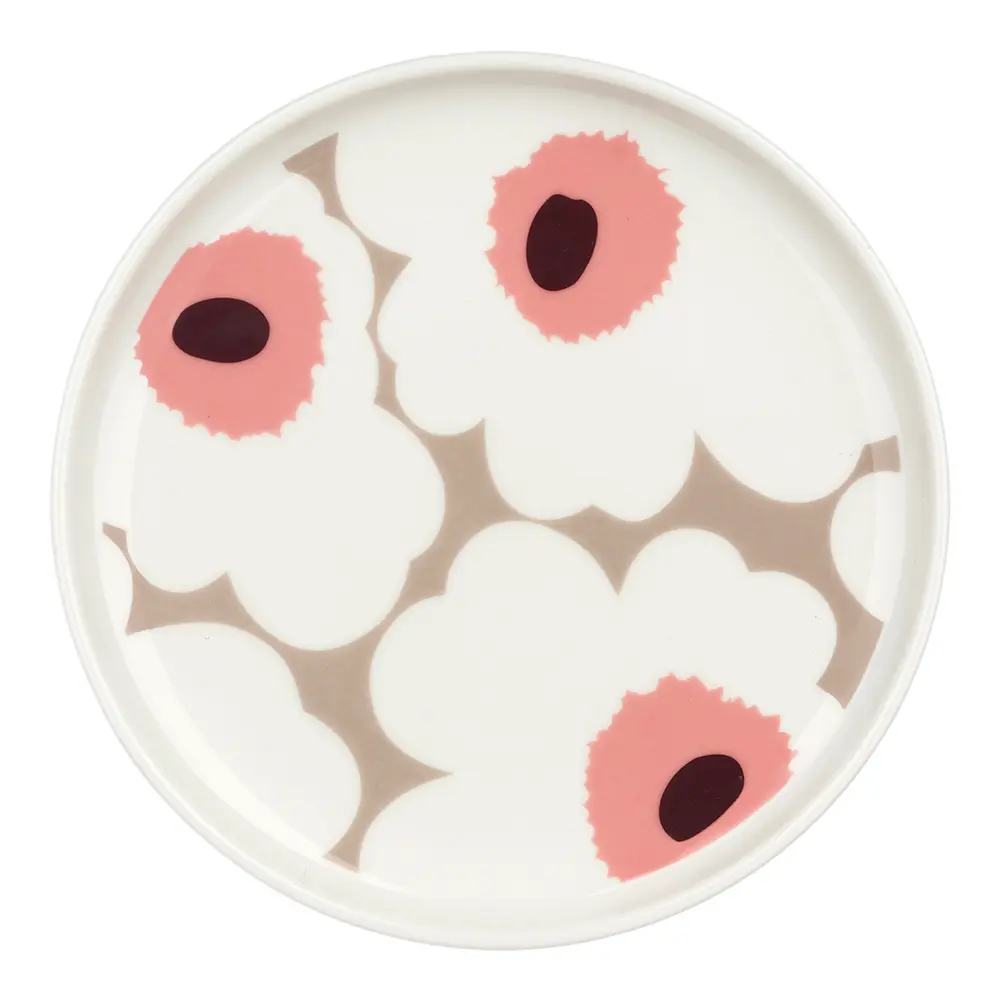 Oiva Unikko asjett 13,5 cm hvit/beige/pudderrosa/vinrød