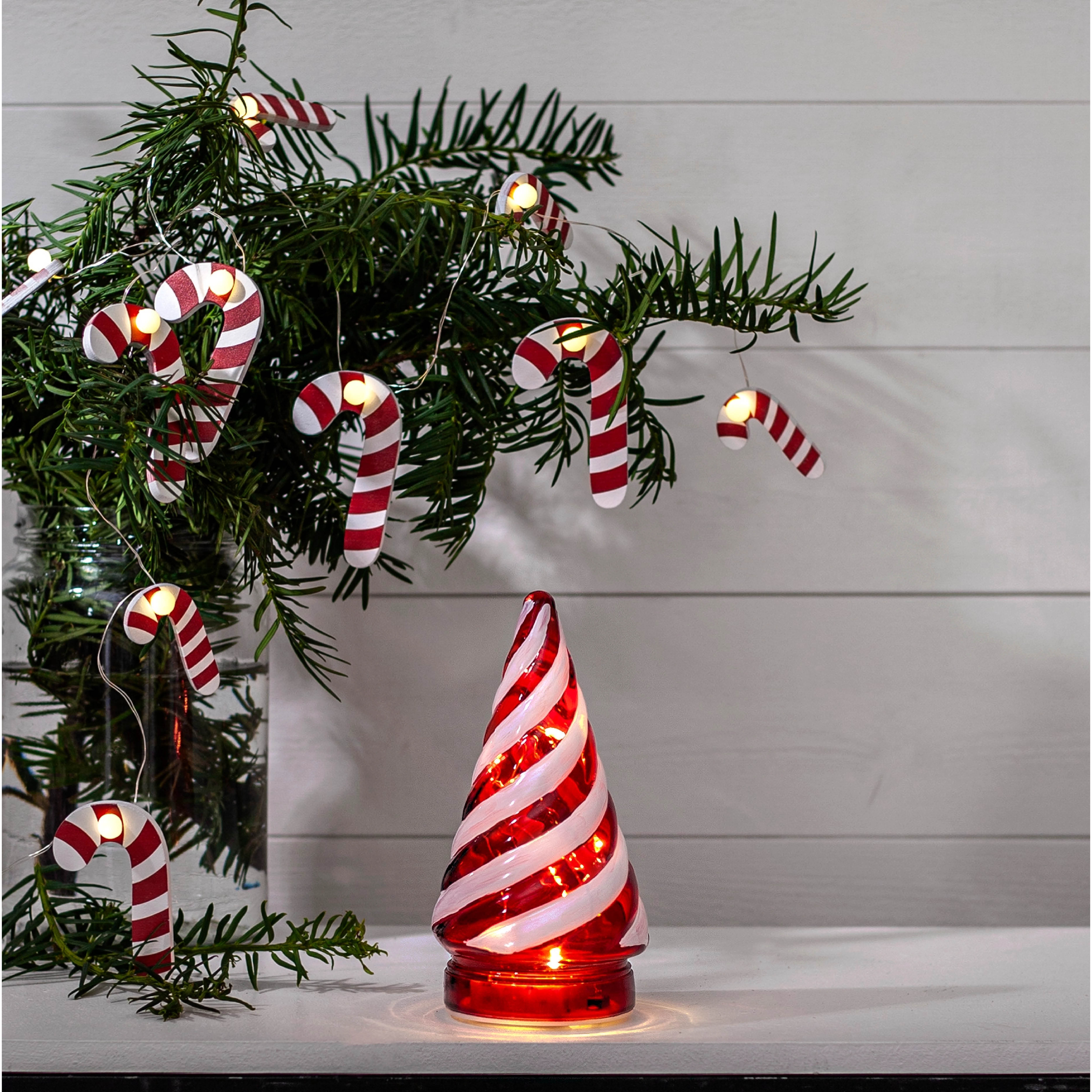 Star Trading Candy Tree bordsdekoration LED 16 cm röd/vit