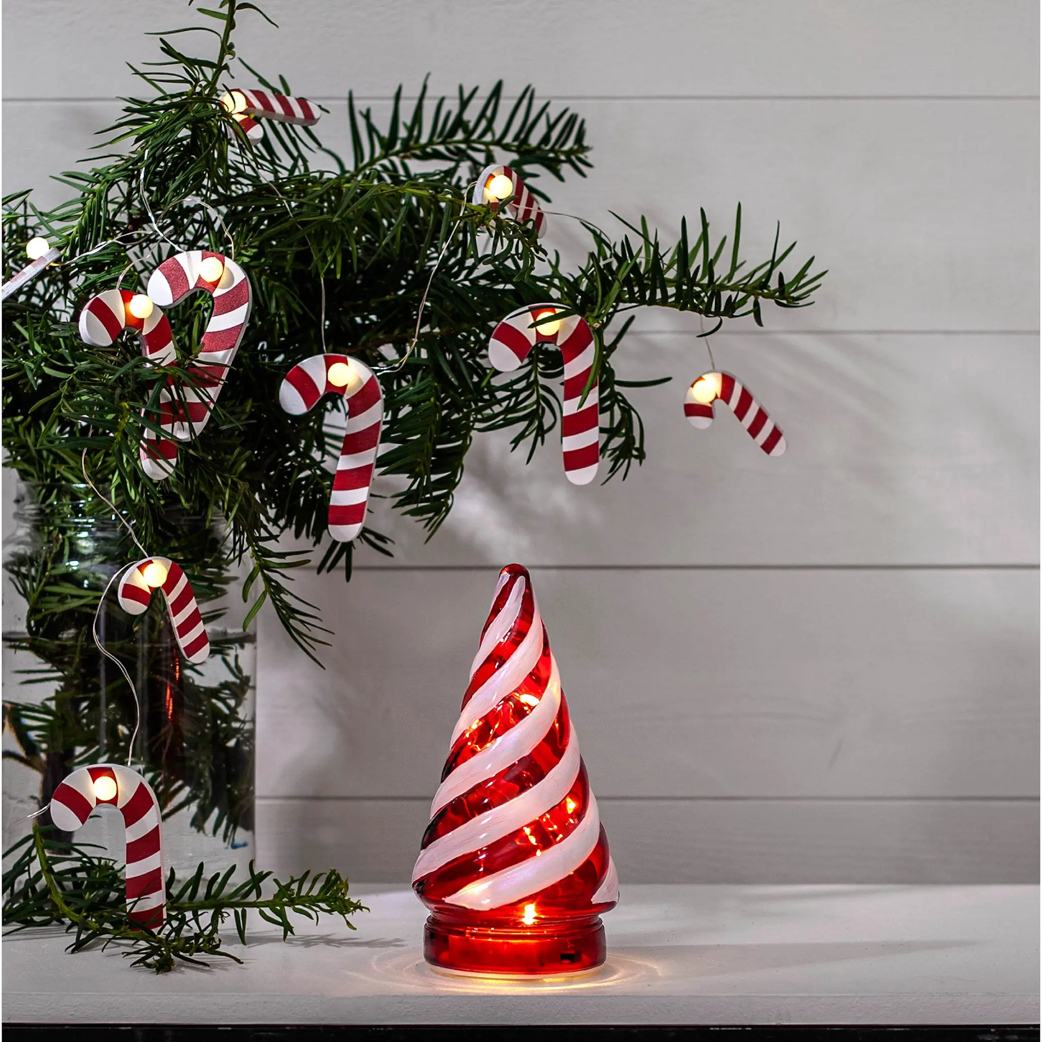 Star Trading Candy Tree bordsdekoration LED 16 cm röd/vit