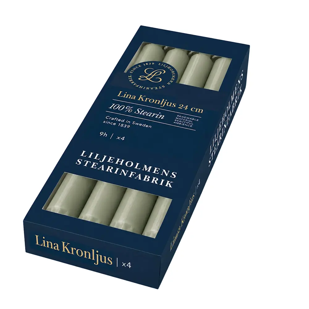 Lina kronelys 24 cm 4 stk salviegrønn