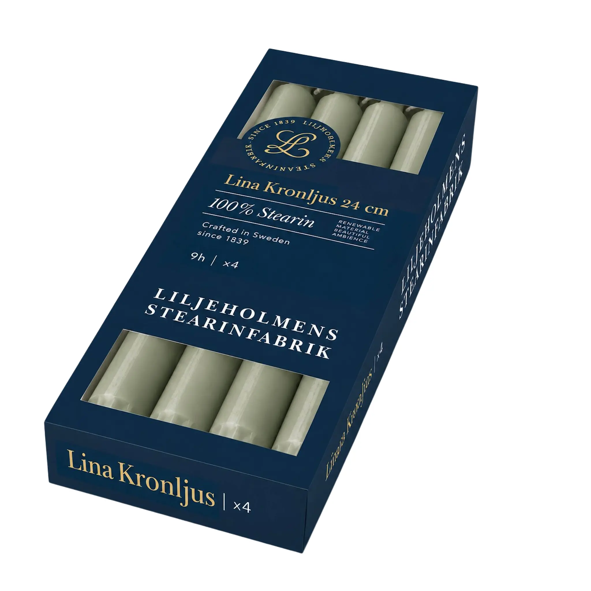 Liljeholmens Lina kronljus 24 cm 4-pack salviagrön