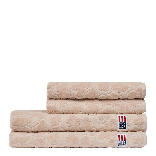 Velour Jacquard handduk med lövmönster 50x30 cm ljusbeige