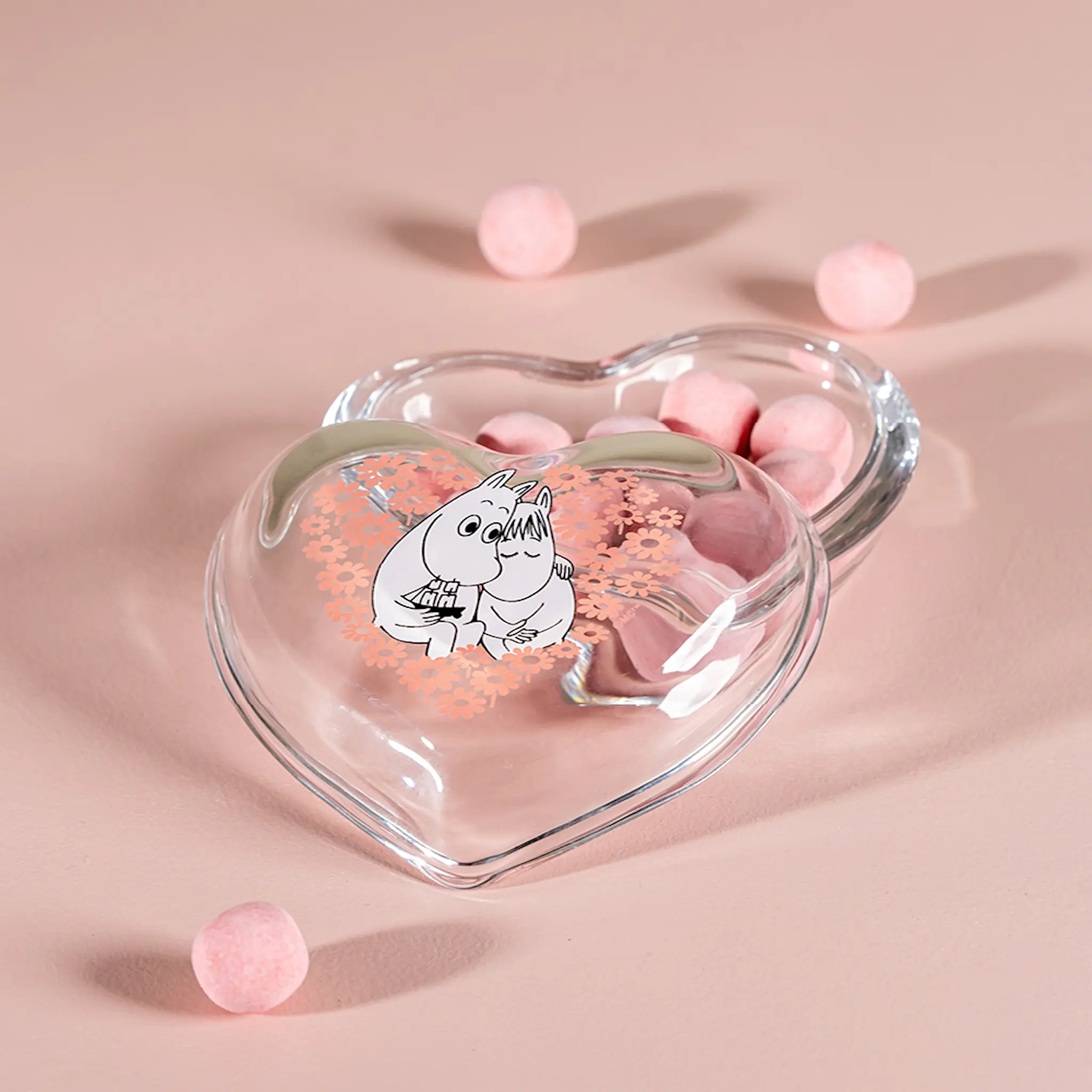 Muurla Mumin glasburk med lock 11,5 cm tillsammans rosa