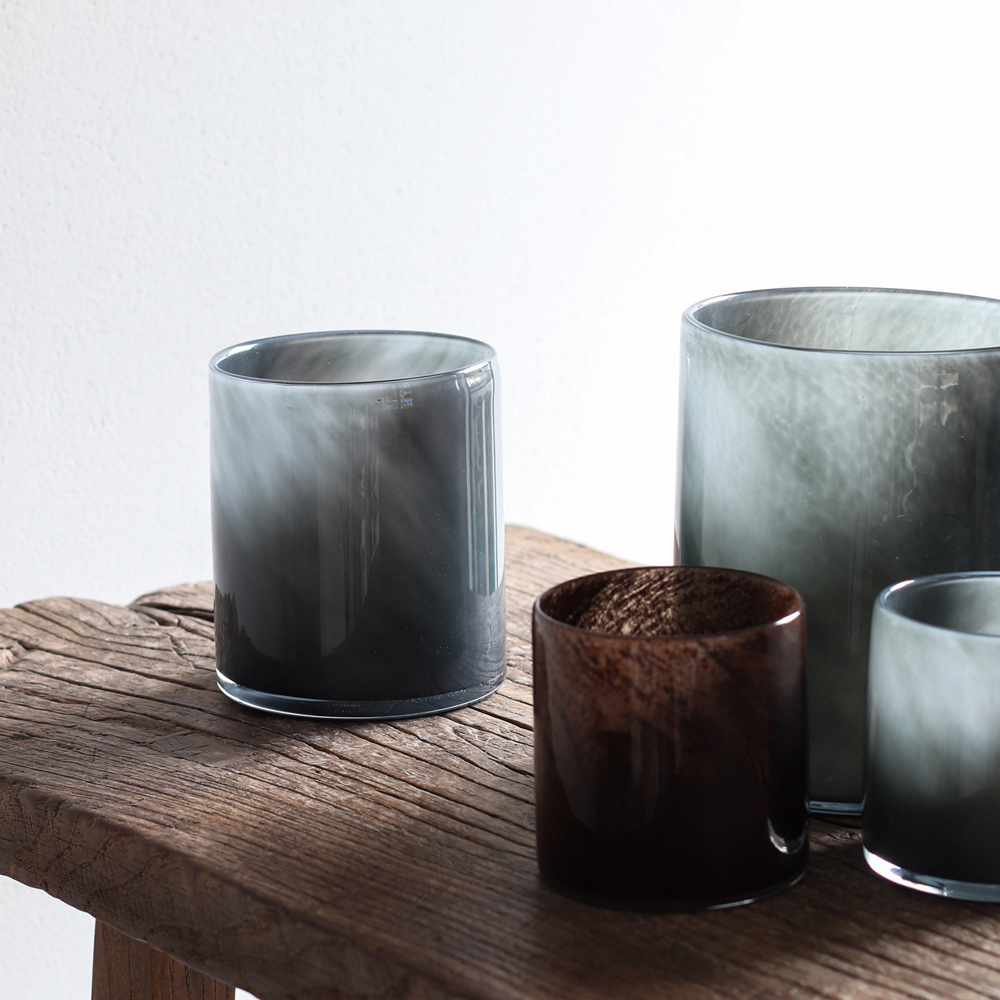 Tell Me More Lyrik lysholder glass 15x18 cm mørk grå