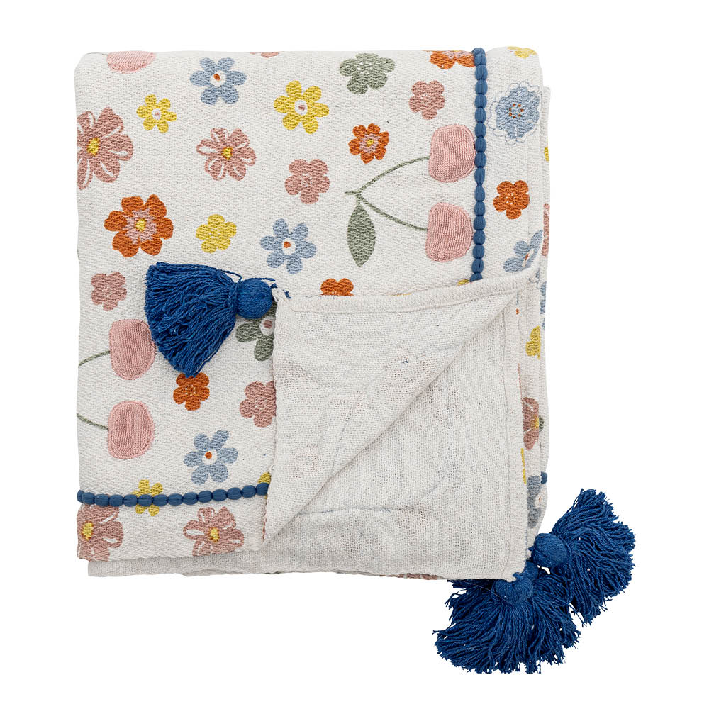 Bloomingville MINI Cherry pläd 160x130 cm natur/rosa/multi