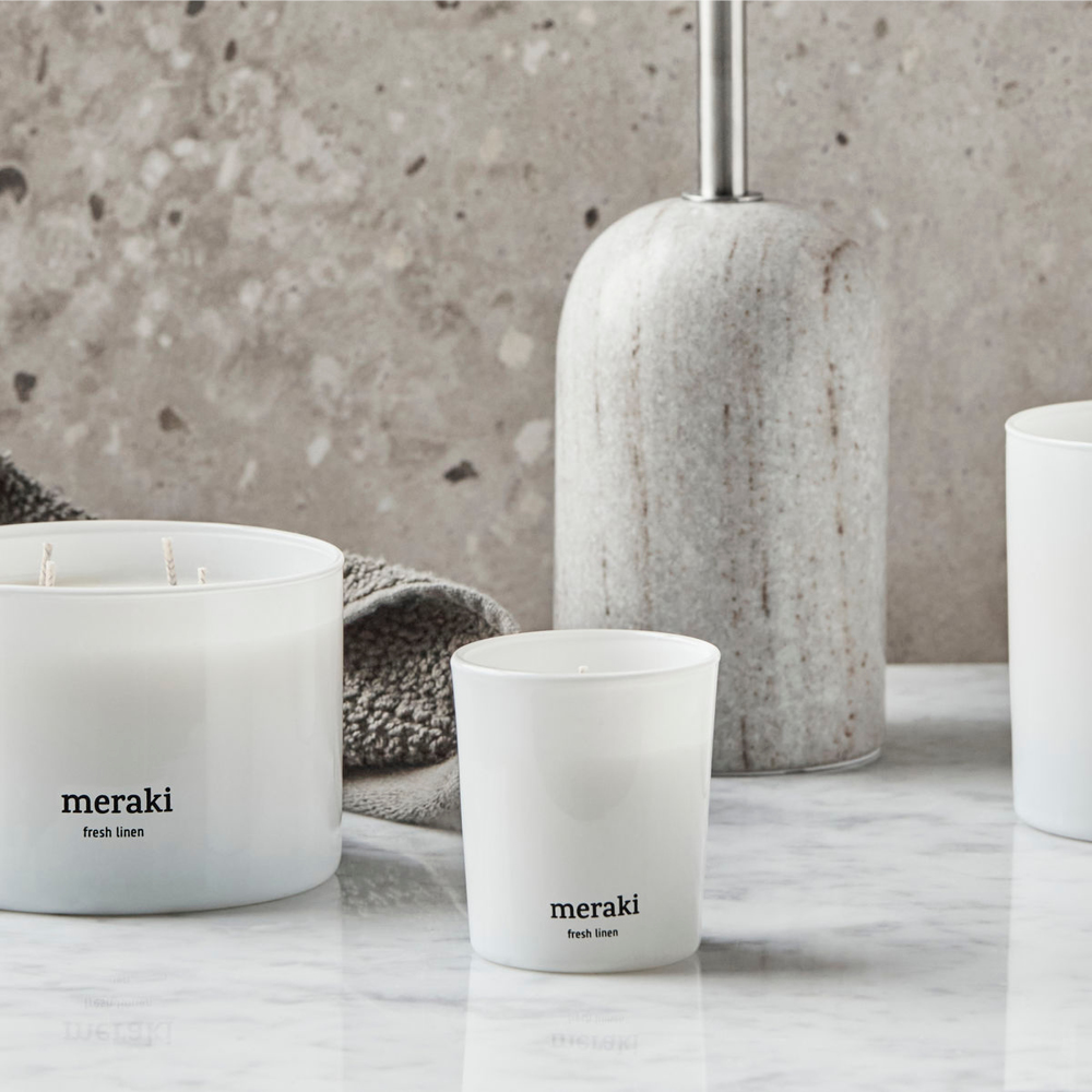 Meraki Doftljus fresh linen 7x6 cm vit