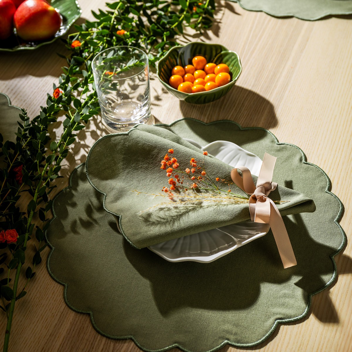 Ziczac Scallopped Pöytätabletti 36 cm 2 kpl Vihreä