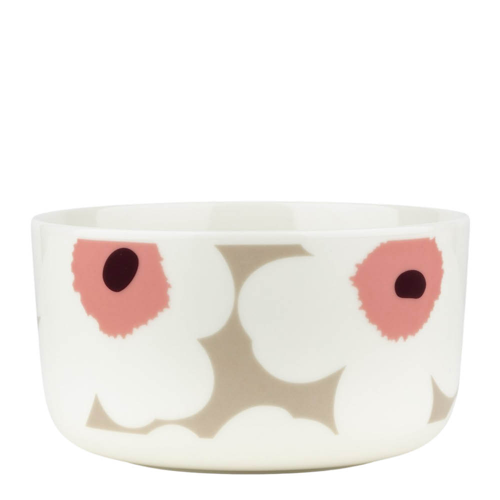 Marimekko Oiva Unikko skål 50 cl hvit/vinrød
