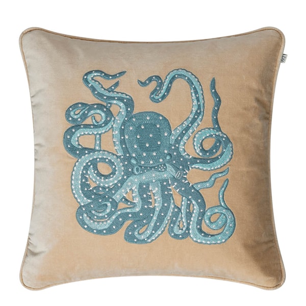Octopus kuddfodral sammet 50x50 cm Beige/Aqua
