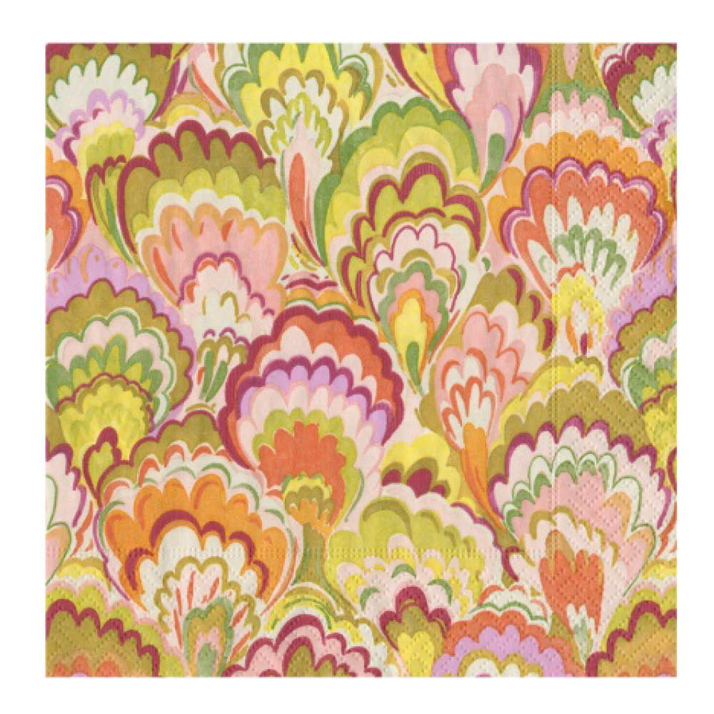 Caspari Marbled Ceramica servett 33x33 cm 20-pack hallon/chartreuse