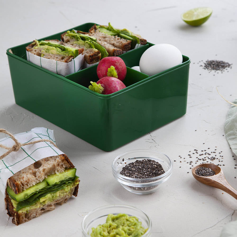 Blafre Björn matlåda plast tre fack 14x19 cm ljusgul/mörkgrön