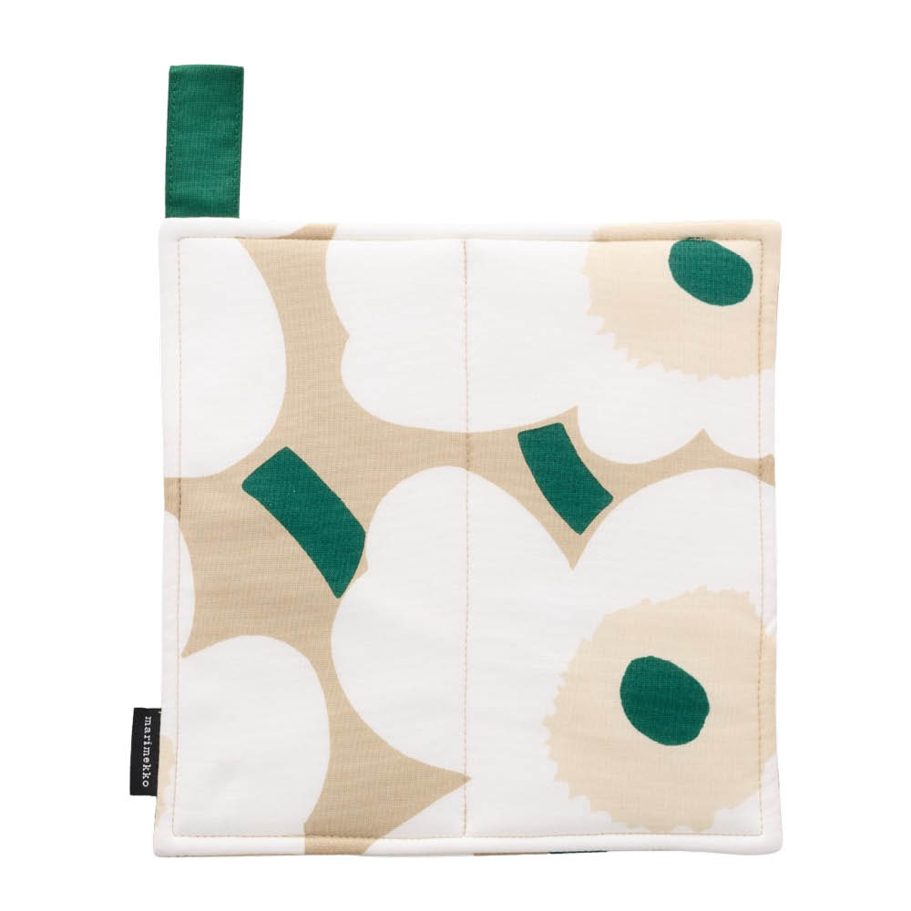 Marimekko Pieni Unikko grytlapp 22x22 cm sand/vit/smaragdgrön