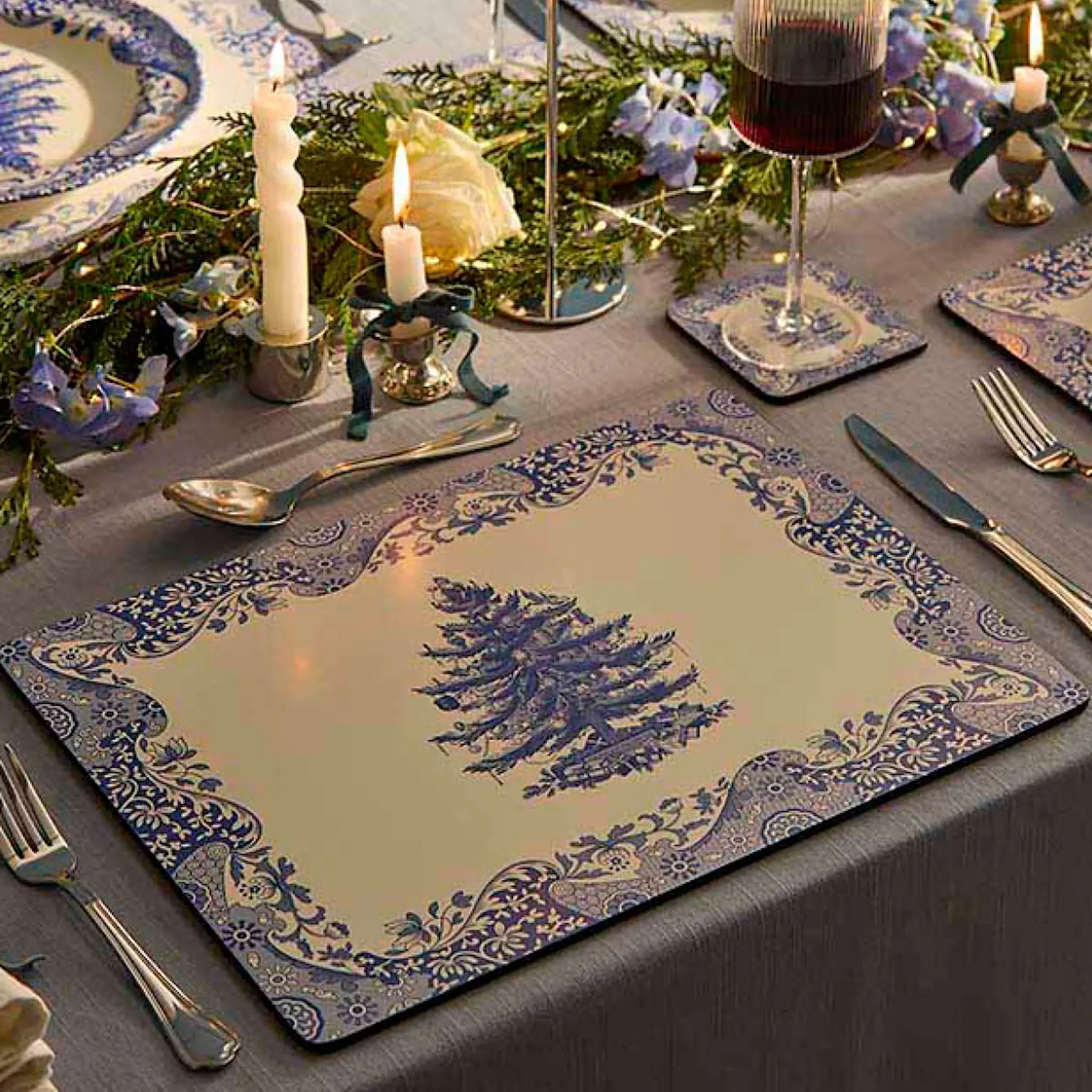 Spode Blue Italian Christmas Tree pöytätabletti 4 kpl sininen/valkoinen