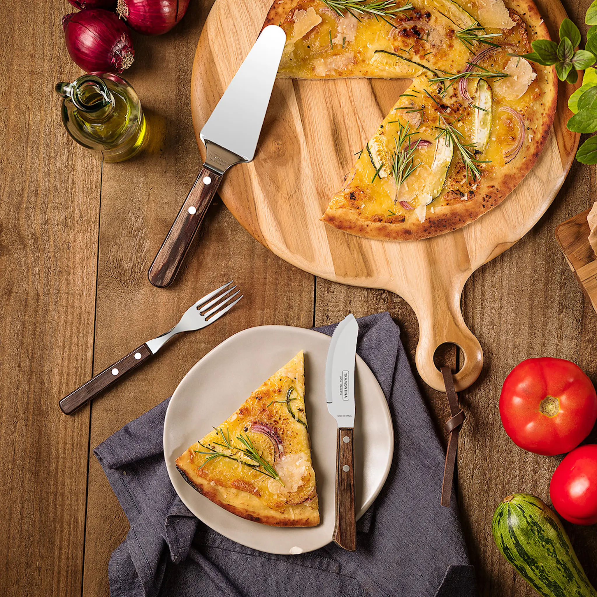 Tramontina Polywood pizzasett 8 delar mörk brun
