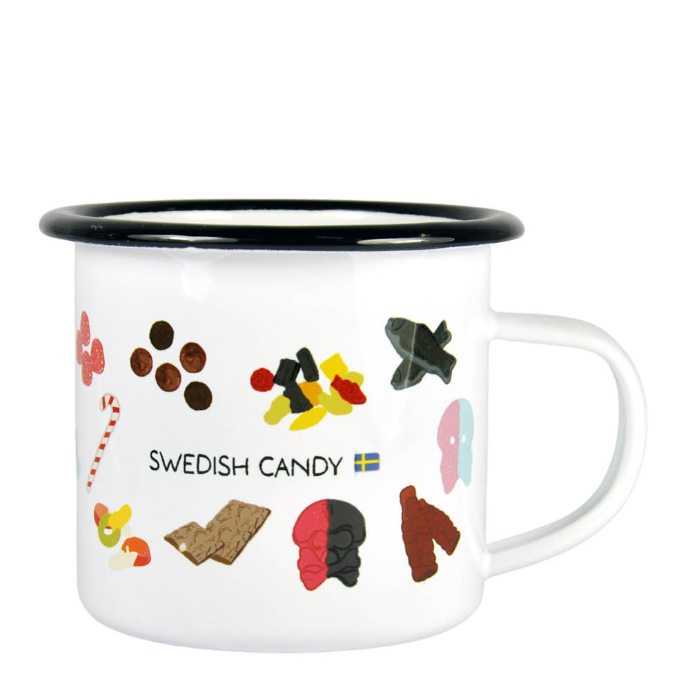 Mellow Design Emaljmugg Swedish Candy 35 cl vit