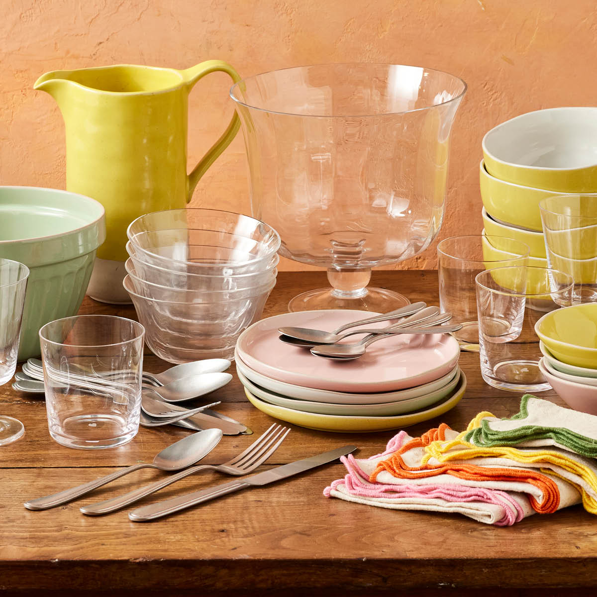 Jamie Oliver Big Love servietter i bomull/lin 45 cm 4 stk rosa/hvit/grønn/gul