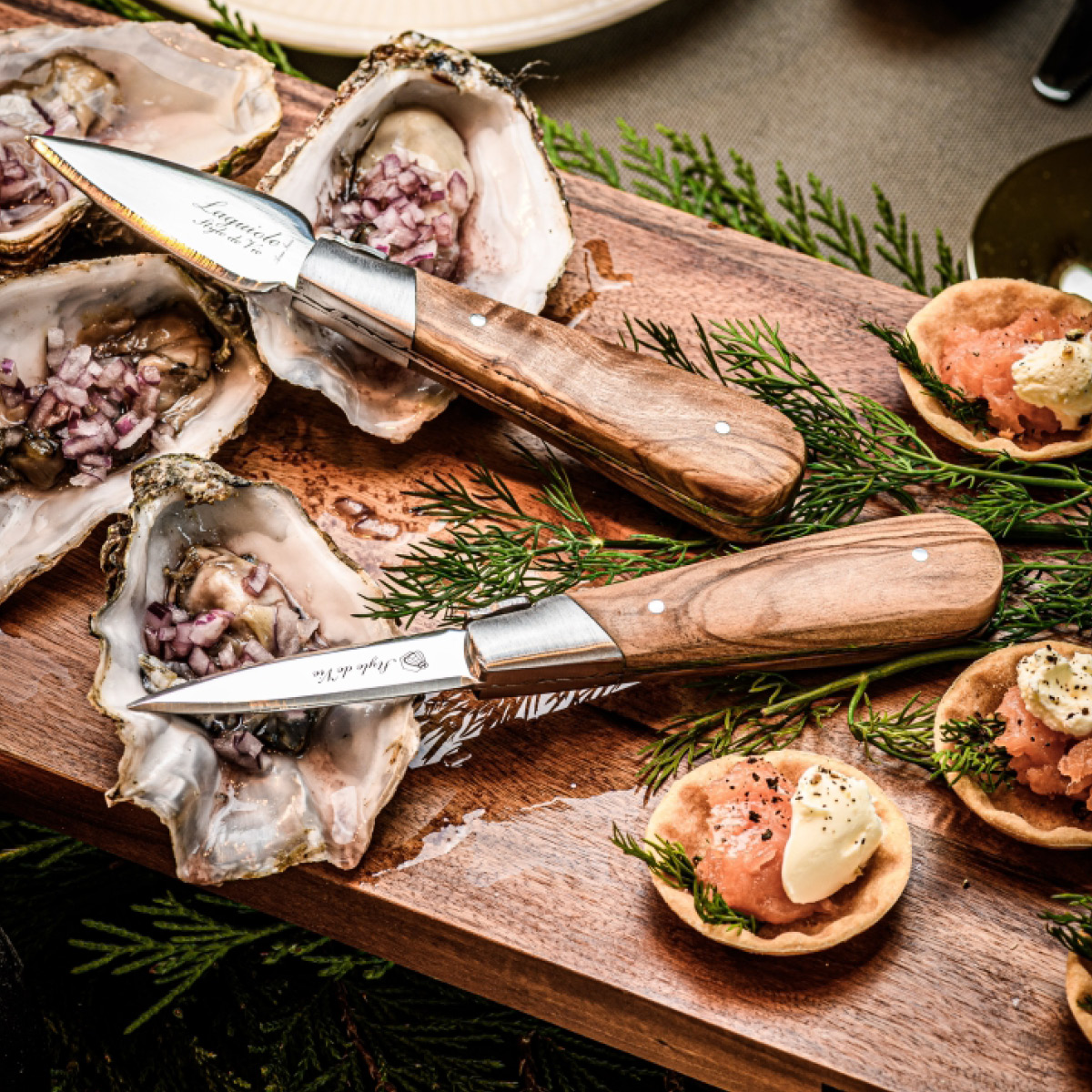 Laguiole Style de Vie Oisteri-/Äyriäisveitsisetti 2 osaa Oliivi