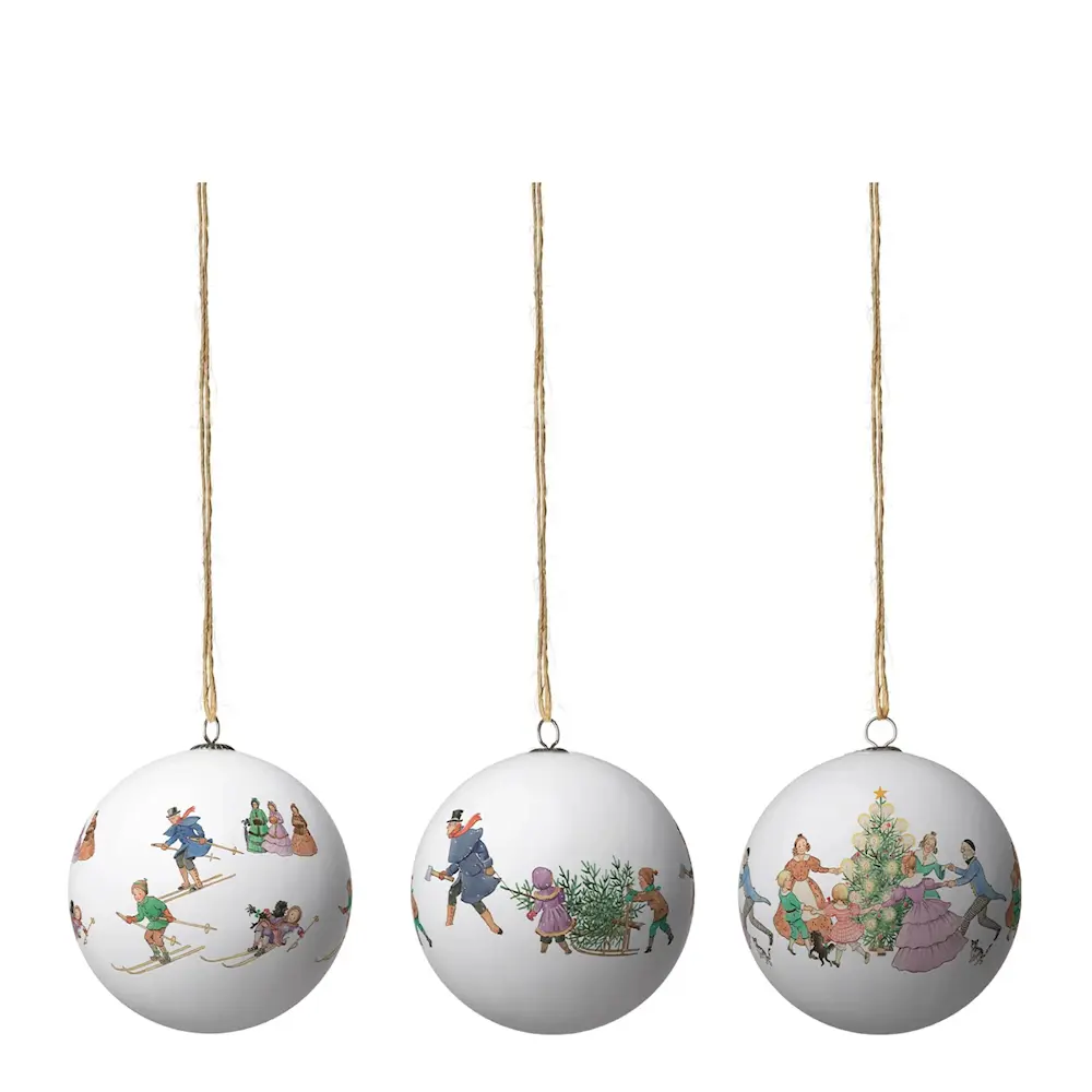 Elsa Beskow julekuler 7,5 cm 3 stk Dance around the christmas tree