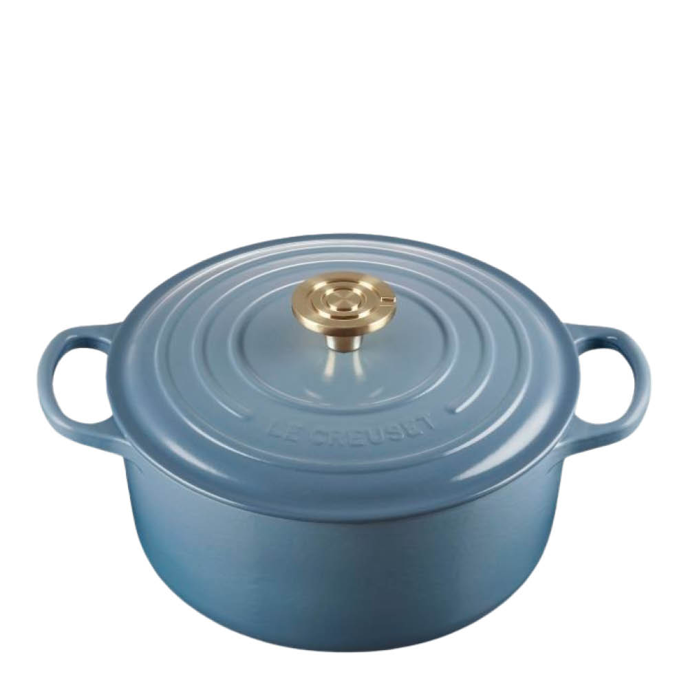Le Creuset Signature gjutjärnsgryta rund 4,2L 24 cm chambray/guld/crucible knob