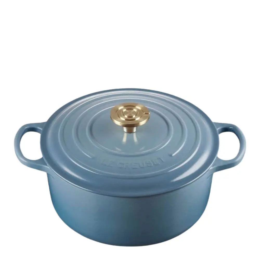 Signature støpejernsgryte rund 4,2L 24 cm chambray/gull/crucible knob