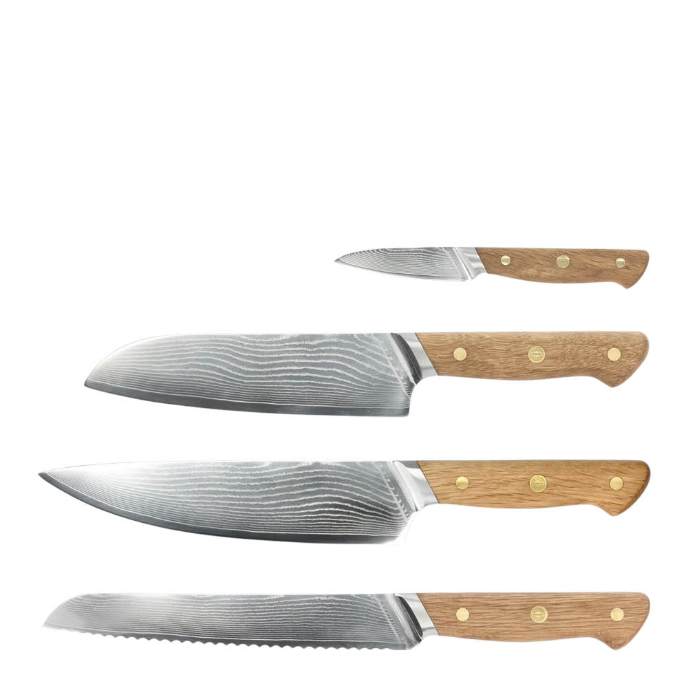 Pillivuyt Gourmet Douron knivsett 4 deler damaskusstål/eik