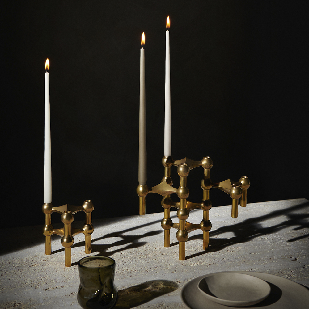 Stoff Nagel Lysestake 3 stk 11,2x6,5 cm messing