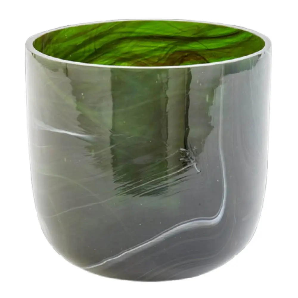 Marbled vase i marmorert glass S 15,5 cm mørkegrønn