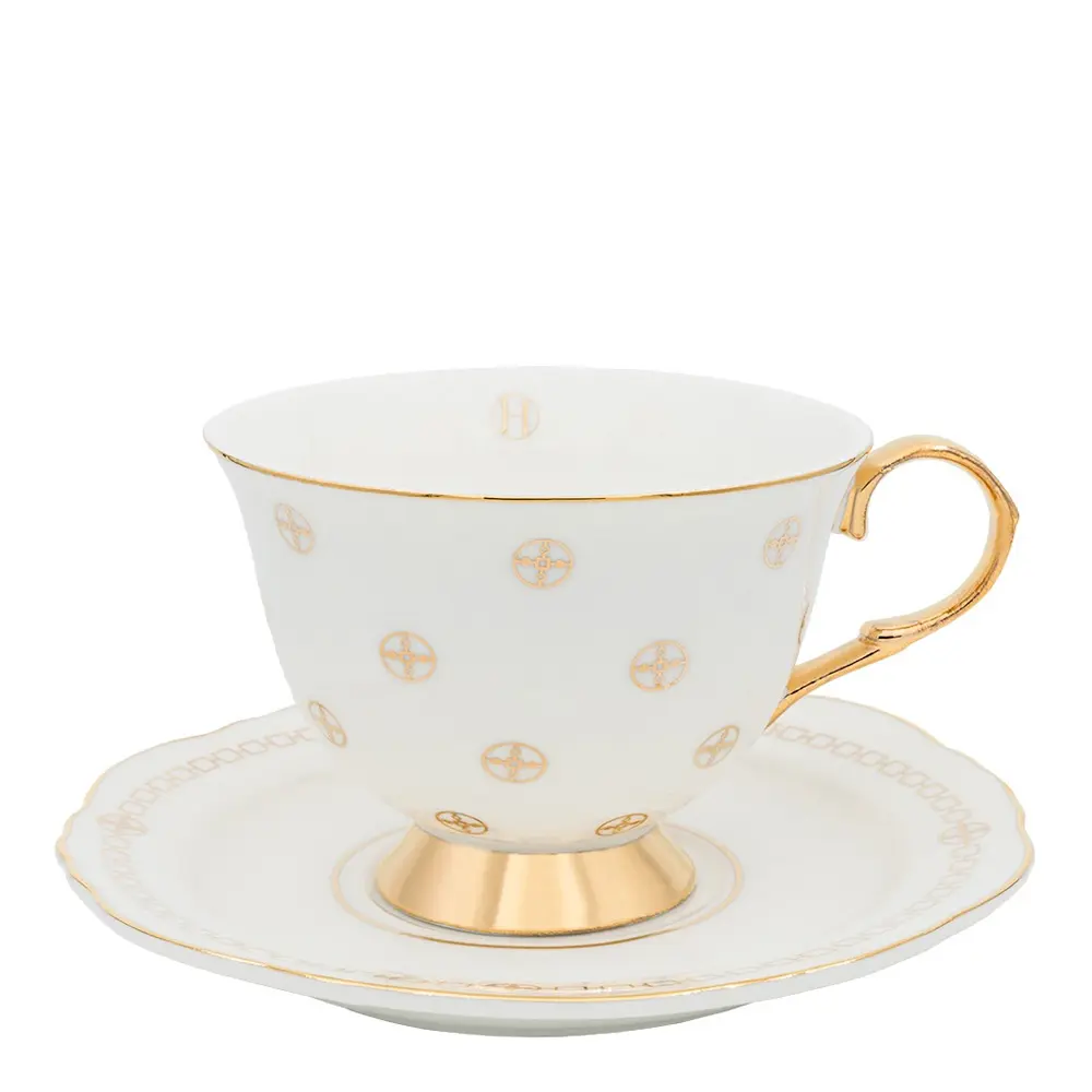 Kuppi ja aluslautanen Anima Gemella 1 22 cl Valkoinen/Kulta