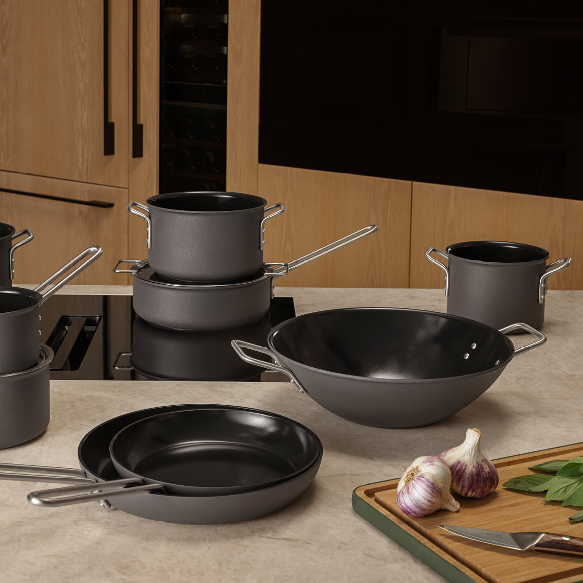 Eva Trio Grey Line Wokpanna 5,0 L 32 cm keramisk Slip-Let