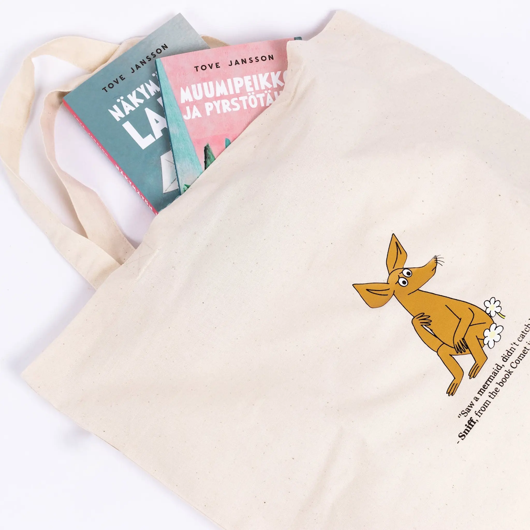 Nordicbuddies Mumin tygpåse 38,5x42 cm Sniff beige