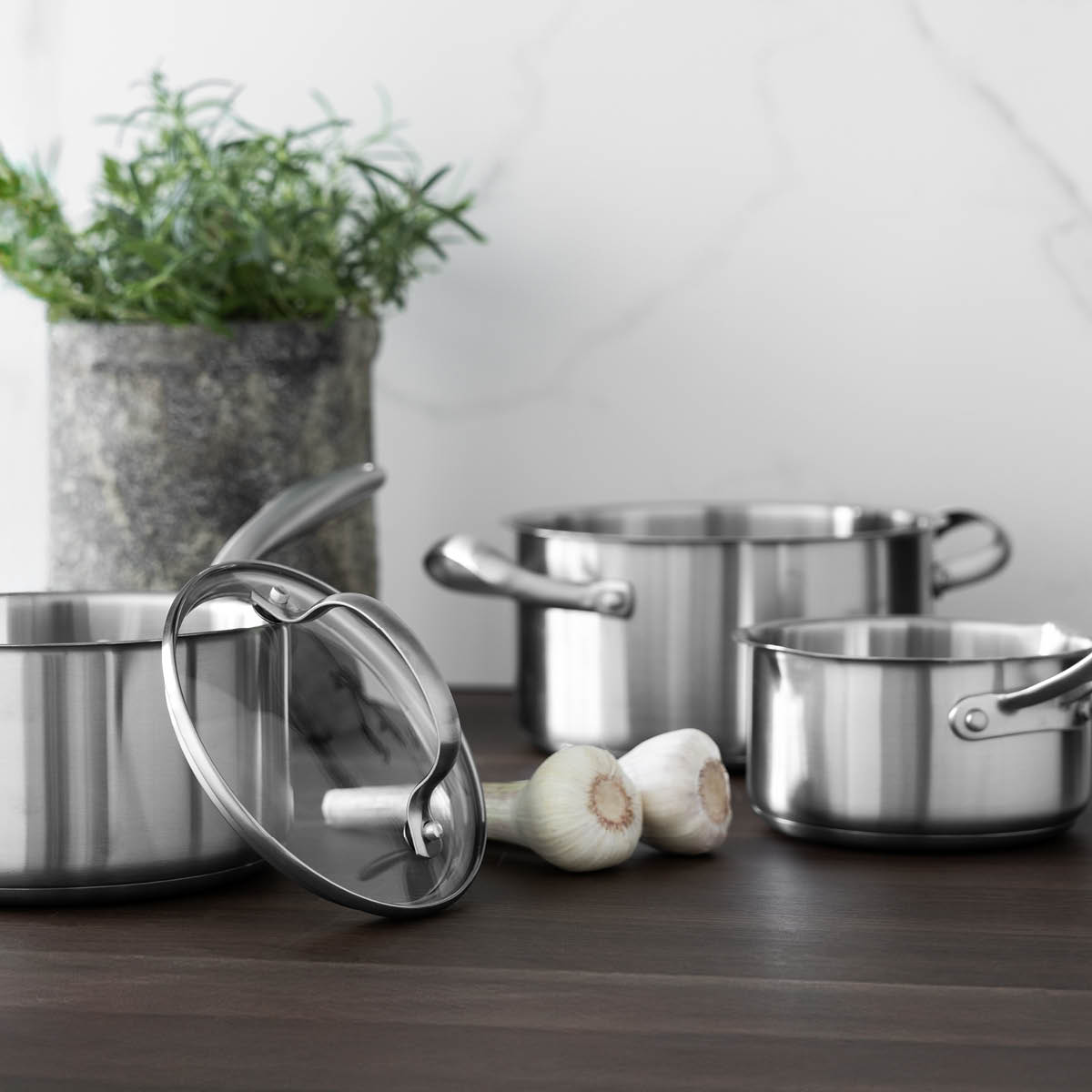 Anders Petter Stenfors grytesett 3 deler 1/2/3L med glasslokk resirkulert matt