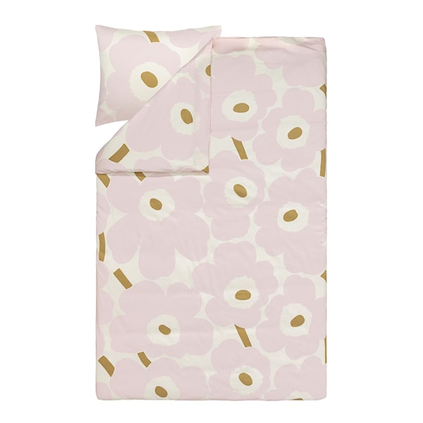 Unikko bäddset 150x210 cm vit/rosa/beige