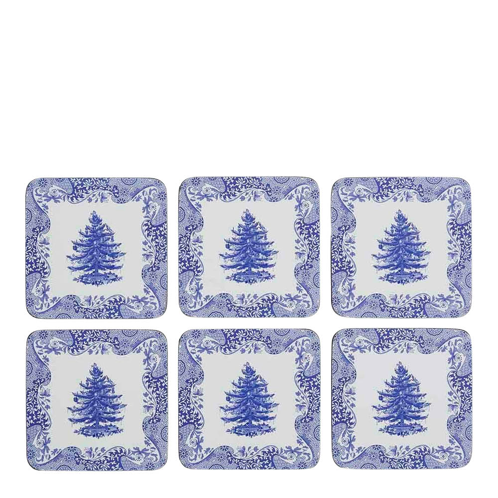Spode - Blue Italian Christmas Tree lasinalunen 6 kpl sininen/valkoinen