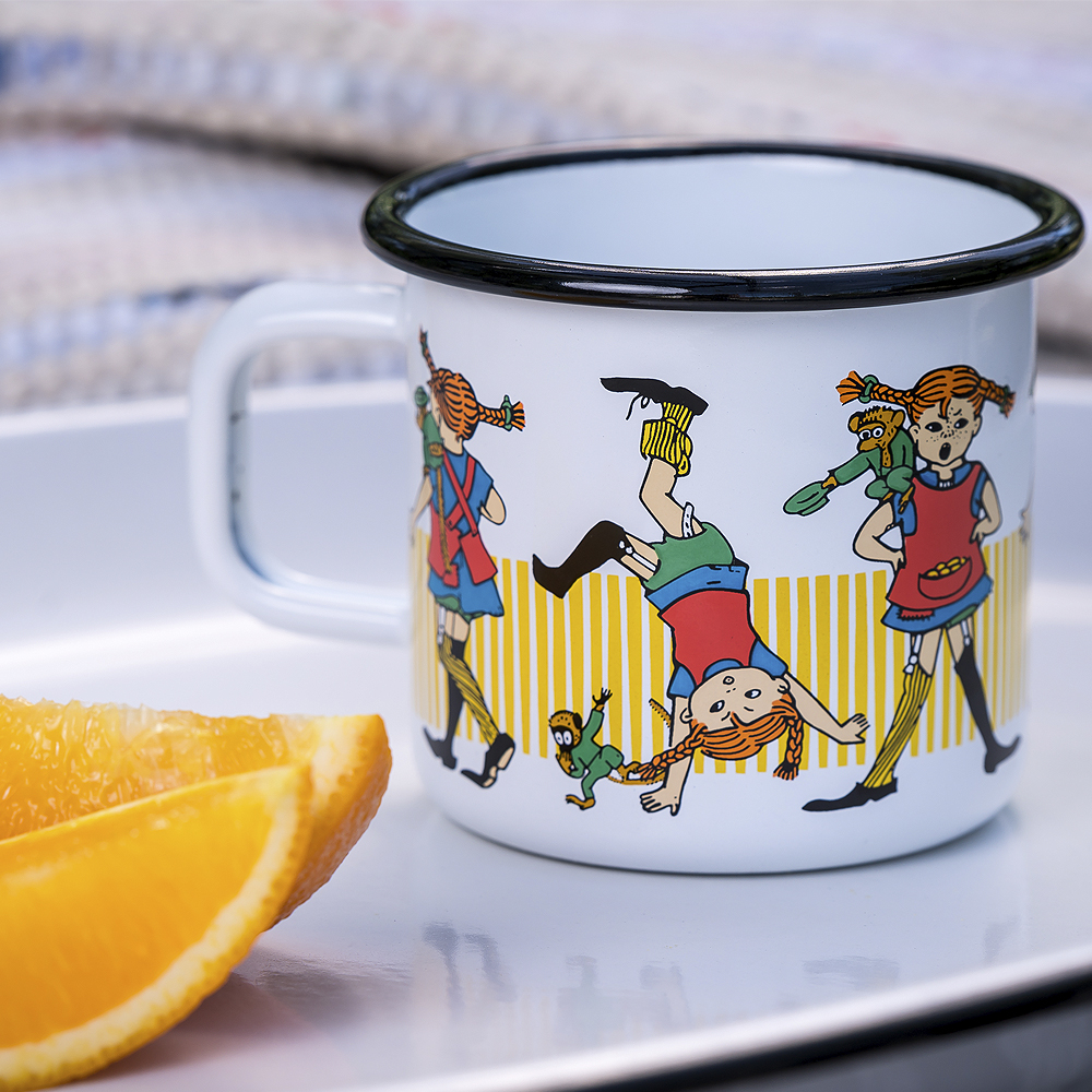 Muurla Pippi Langstrømpe emaljekopp 3,7 dl hvit