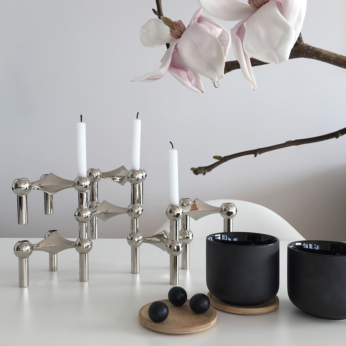 Stoff Nagel Lysestake 3 stk 11,2x6,5 cm krom