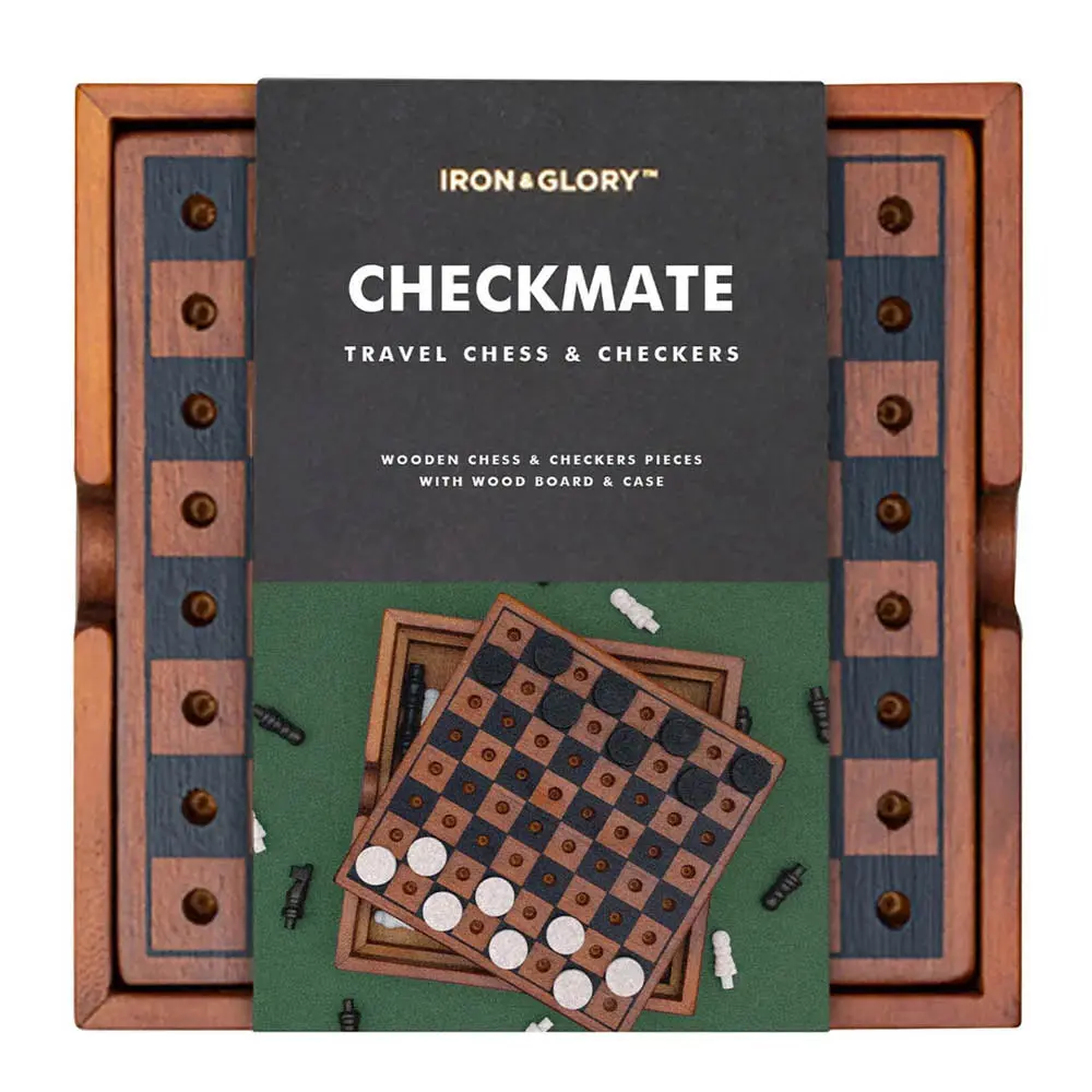 Sjakk og dam 14x14 cm tre