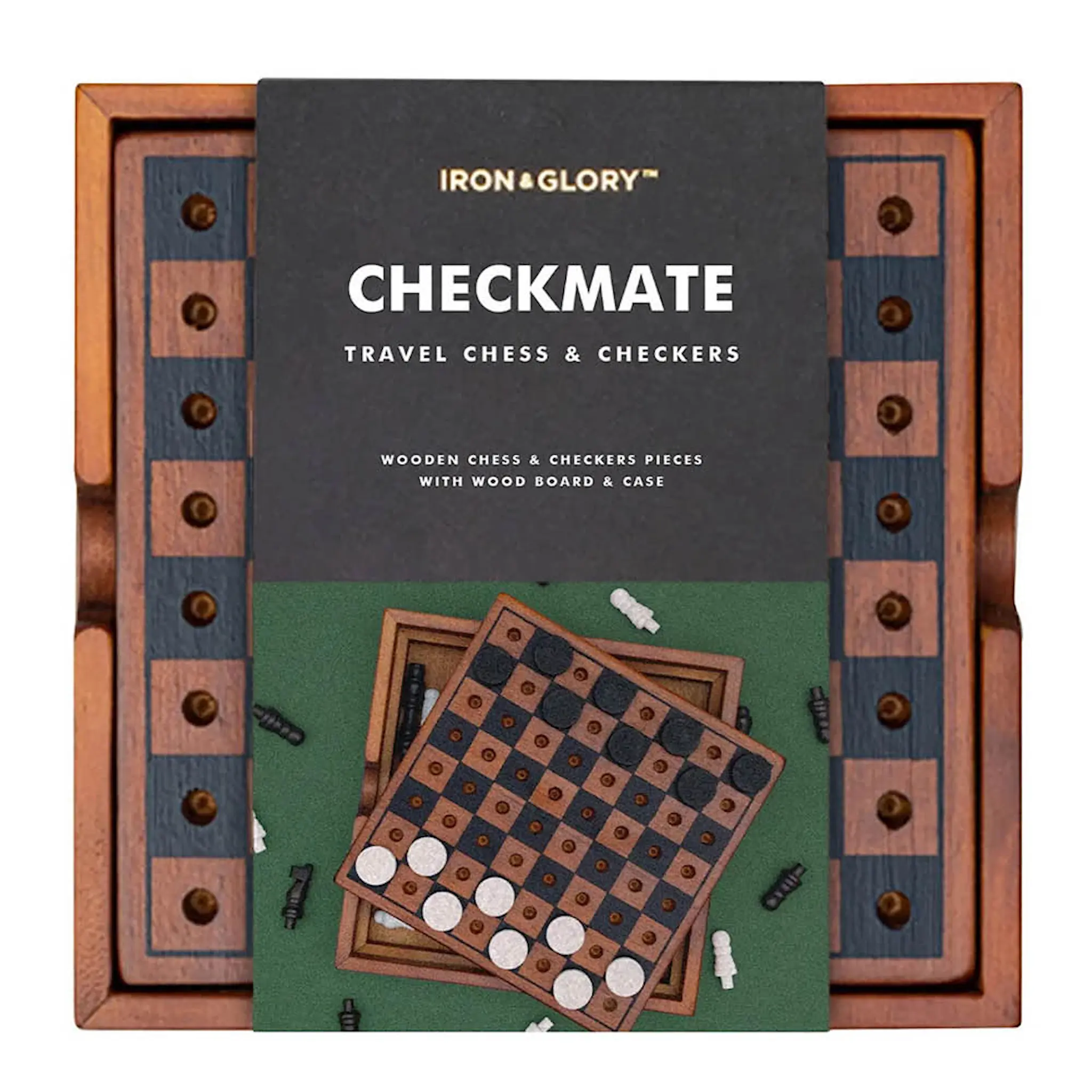 Iron & Glory Sjakk og dam 14x14 cm tre