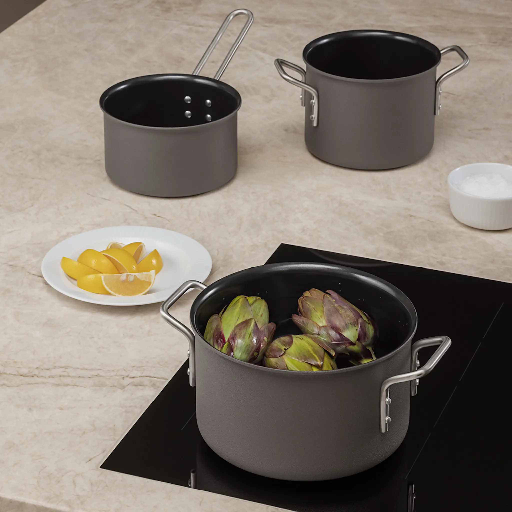 Eva Trio Grey Line Grytset 3 delar 1,8/2,5/3,8 L keramisk Slip-Let