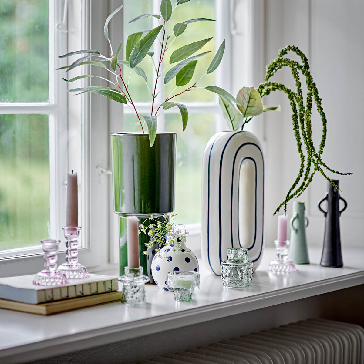 Bloomingville Delphia ljusstake i glas 3 delar rosa