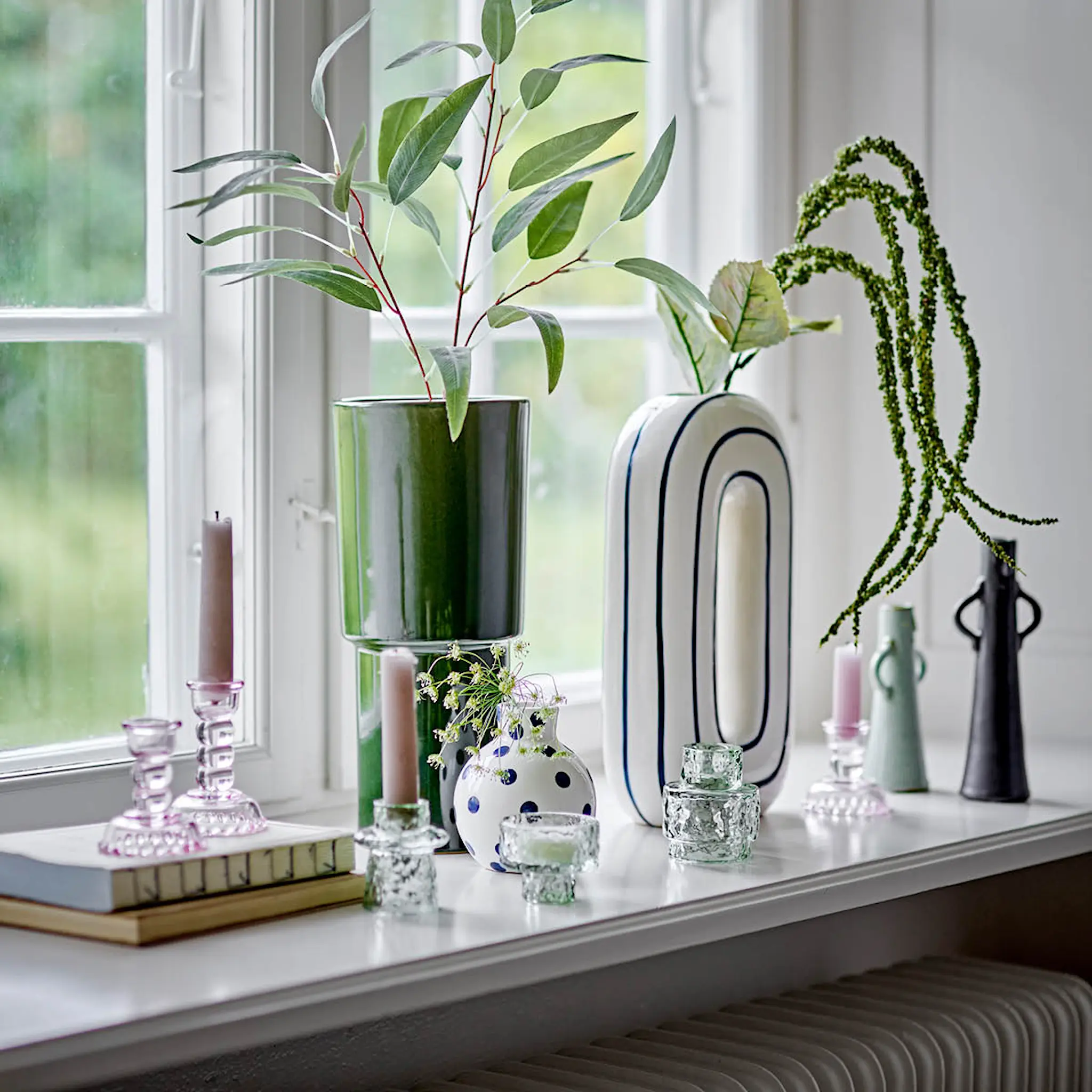 Bloomingville Delphia ljusstake i glas 3 delar rosa