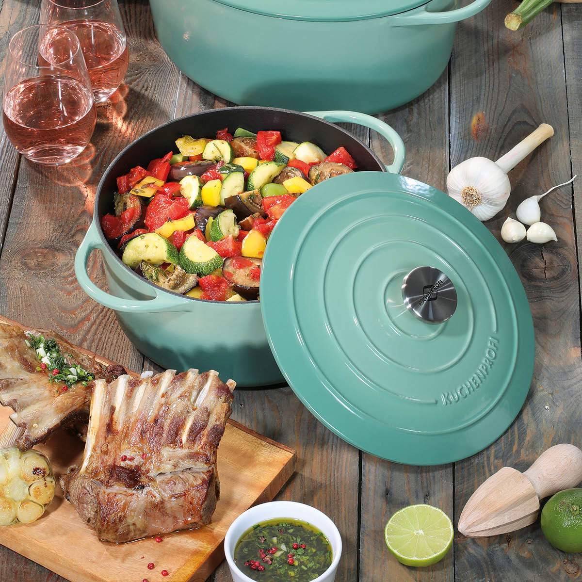 Küchenprofi Provence gjutjärnsgryta rund 24 cm 4,2 L jade