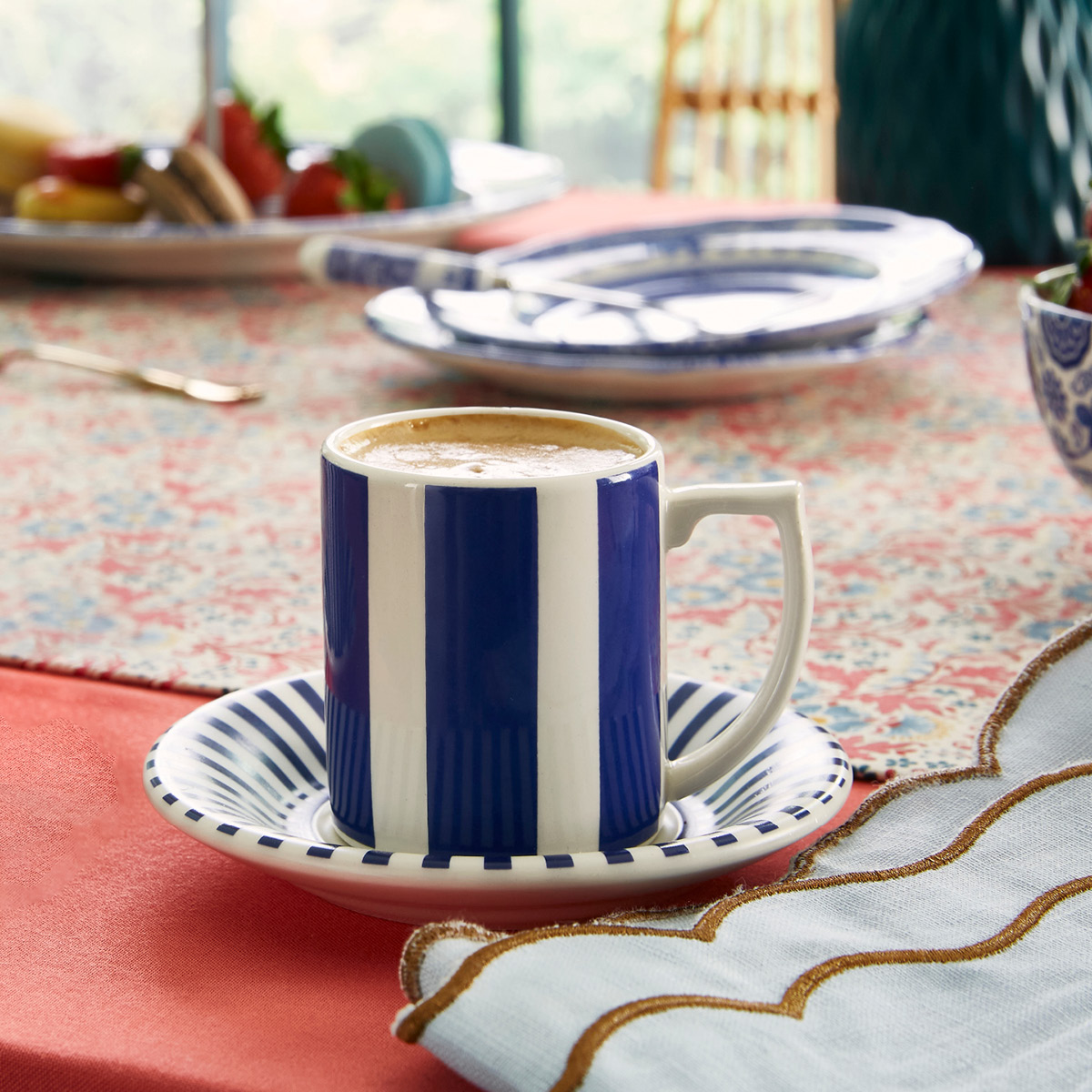 Spode Steccato espressokopp med fat 9 cl koltblå