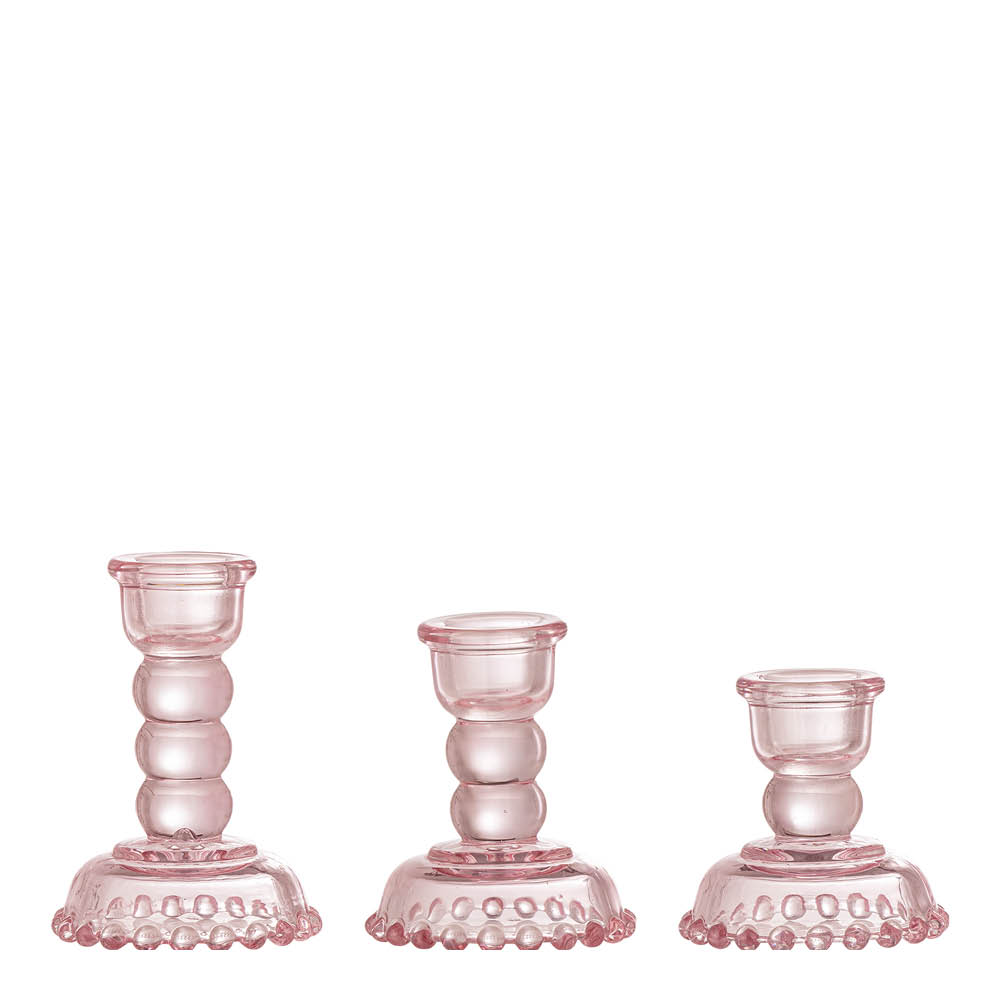 Bloomingville Delphia lysestake i glass 3 stk rosa