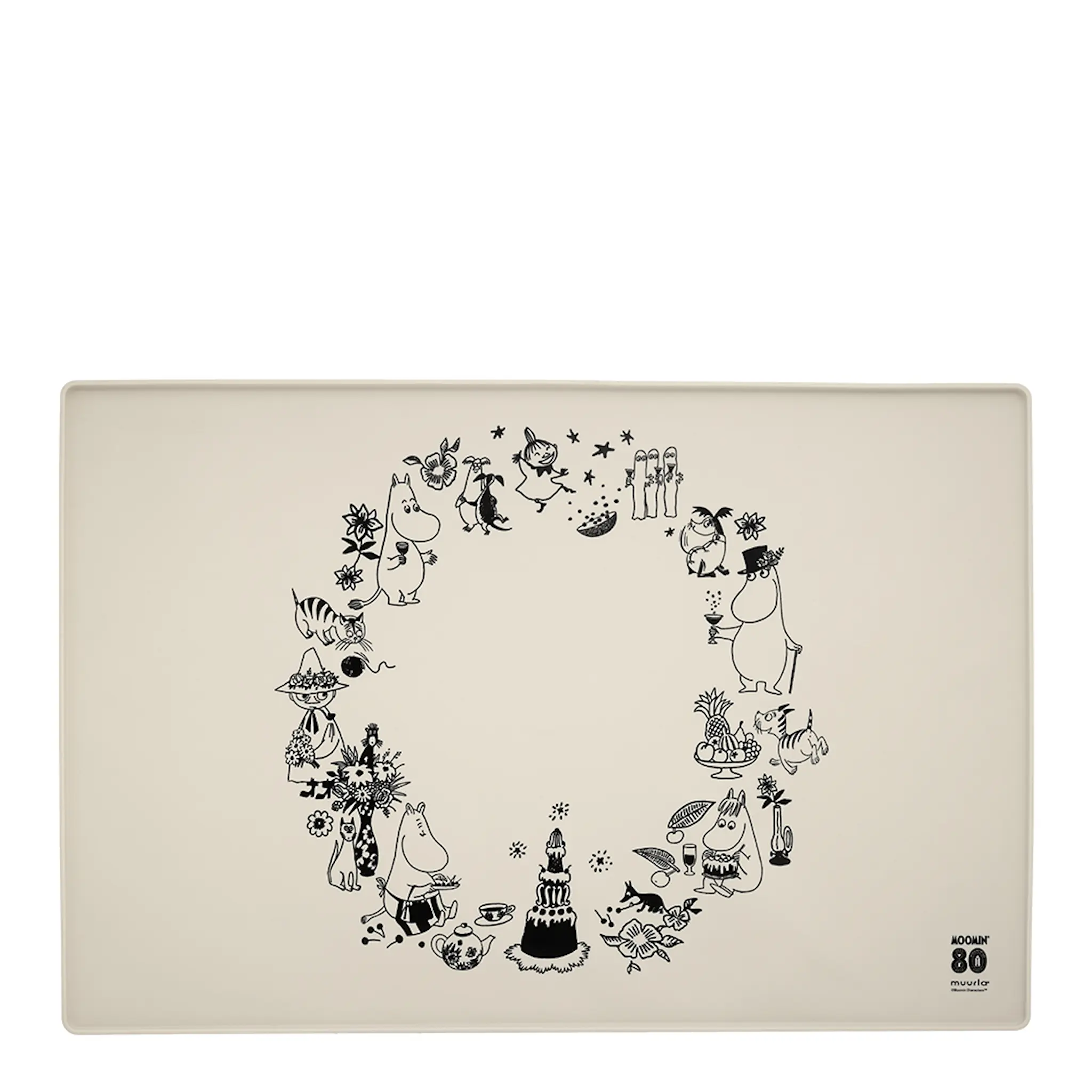 Muurla Moomin for Pets silikonmatta 60x40 cm mumin 80 år benvit/svart
