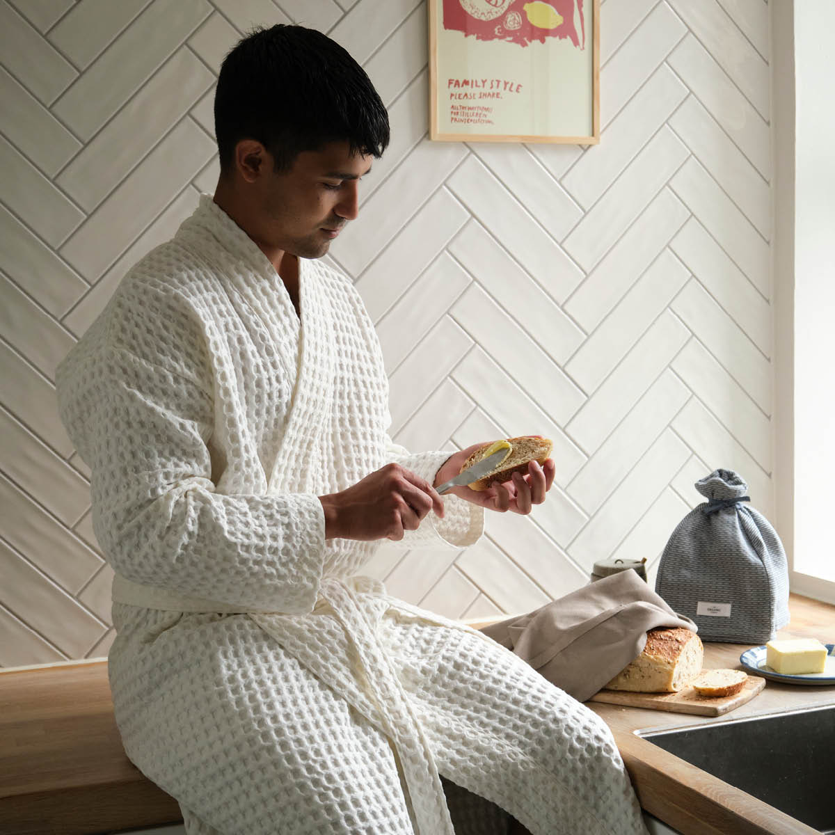 The Organic Company Big Waffle badekåpe S/M hvit