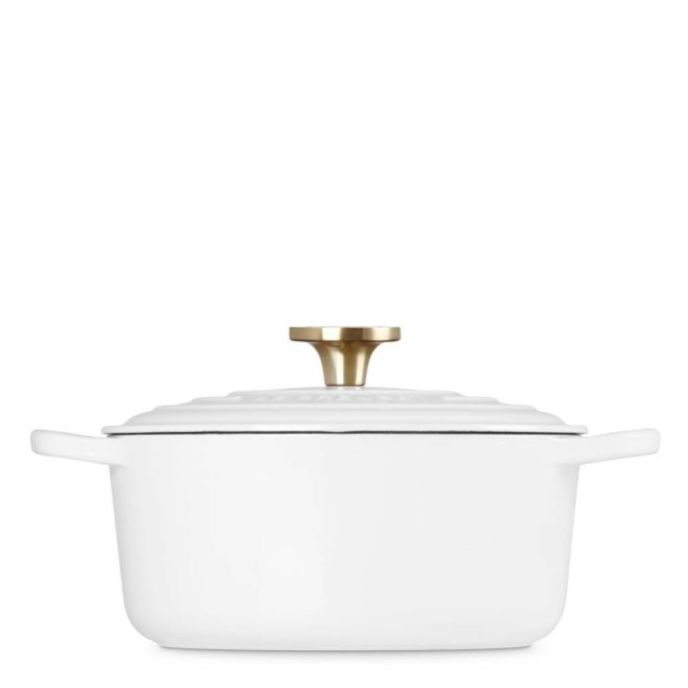 Le Creuset Signature gjutjärnsgryta rund 4,2L 24 cm white/guld/crucible knob