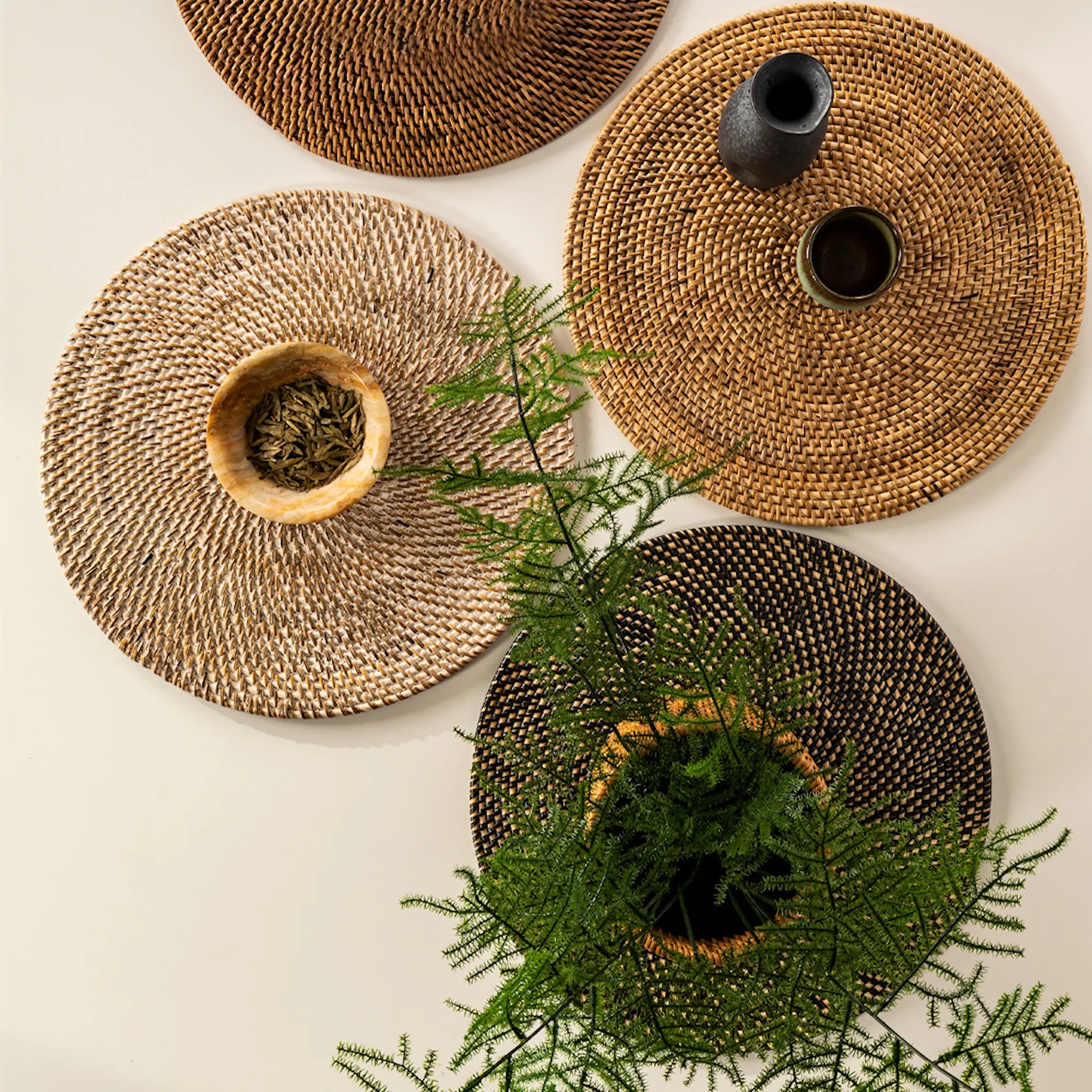 Ziczac Rattan Pöytätabletti 36 cm Rottinki/Beige